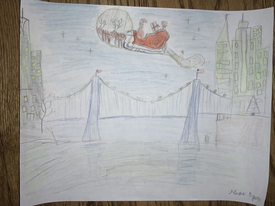 Santa Sleigh Over The Brooklyn Bridge