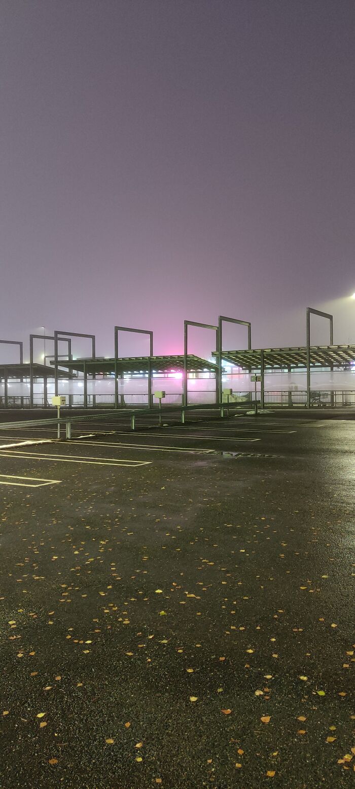 Hypermarket Parking Lot In Dense Fog