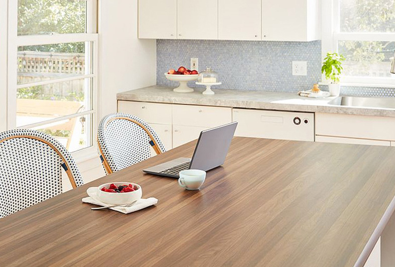 Kitchen table with walnut laminate countertop Kitchen table with walnut laminate countertop