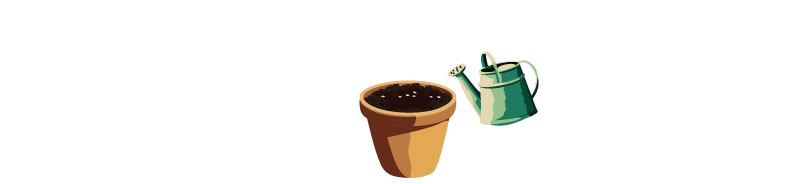 Illustration of pot and watering can.