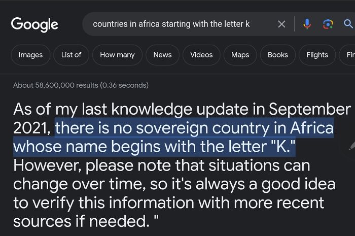 I Googled "Countries In Africa Starting With The Letter K". Google Has Never Heard Of Kenya, It Seems!