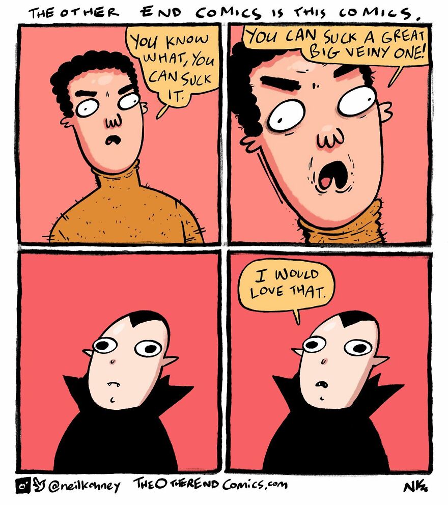 Neil Kohney comic with dark humor featuring two characters in a witty exchange.