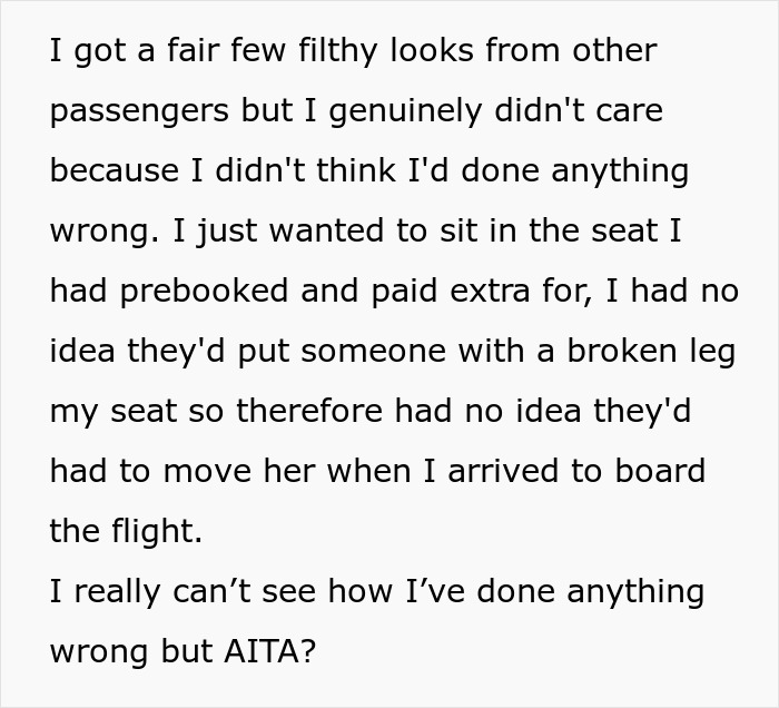 Woman Unknowingly Kicks Out Passenger With Broken Leg From Seat That Cost $600 Extra, Drama Ensues
