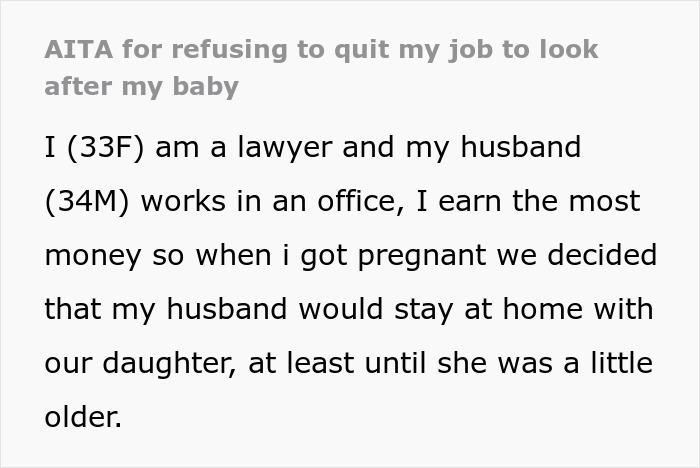 Woman Won't Quit Her Job After Husband Promised To Be A Stay-At Home Dad, Gets Called A Bad Mom Woman Won't Quit Her Job After Husband Promised To Be A Stay-At Home Dad, Gets Called A Bad Mom