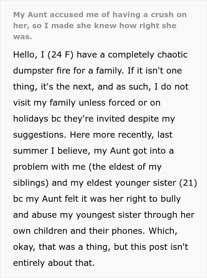 Aunt Convinces Everyone Her Niece Is Crushing On Her, Regrets It When She Retaliates Aunt Convinces Everyone Her Niece Is Crushing On Her, Regrets It When She Retaliates