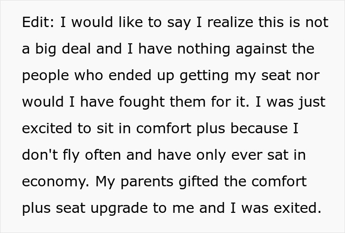 Traveler Books The Comfort Seat She Wants, Gets Surprised By A Last-Minute Bump Down To Economy Traveler Books The Comfort Seat She Wants, Gets Surprised By A Last-Minute Bump Down To Economy
