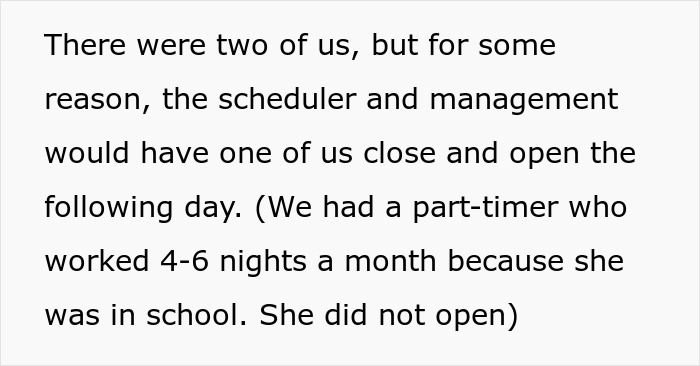 "Close At 11 PM, Open At 5 AM": Management Refuses To Let Employee Switch Schedules, Regrets It "Close At 11 PM, Open At 5 AM": Management Refuses To Let Employee Switch Schedules, Regrets It