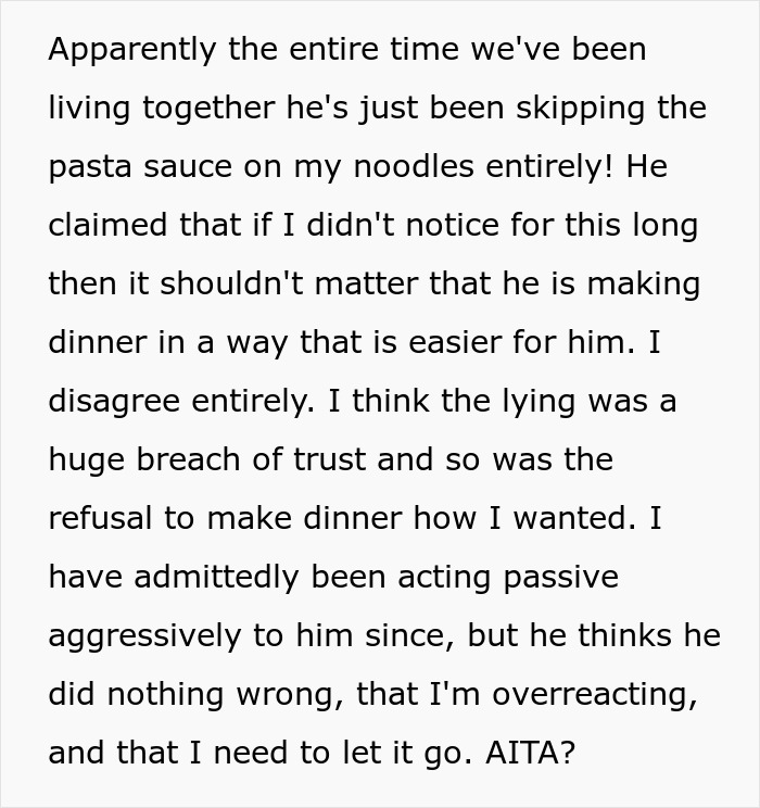 Spaghetti With No Tomato “Essence” Leads Woman To Uncover The Many Lies BF Fed Her