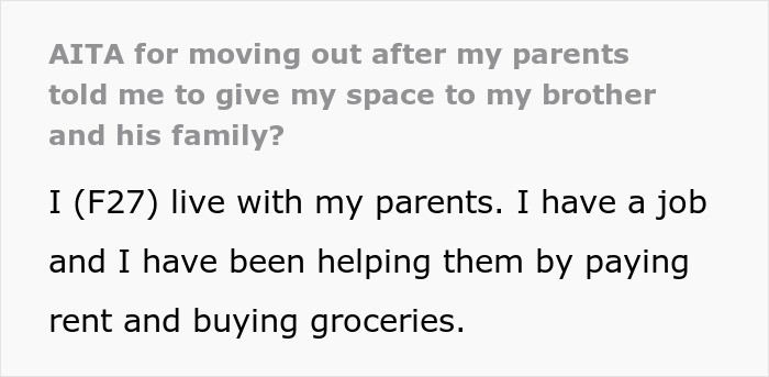 Woman Moves Out Of Parents' Home After They Asked Her To Give Her Space To Brother, They Freak Out Woman Moves Out Of Parents' Home After They Asked Her To Give Her Space To Brother, They Freak Out