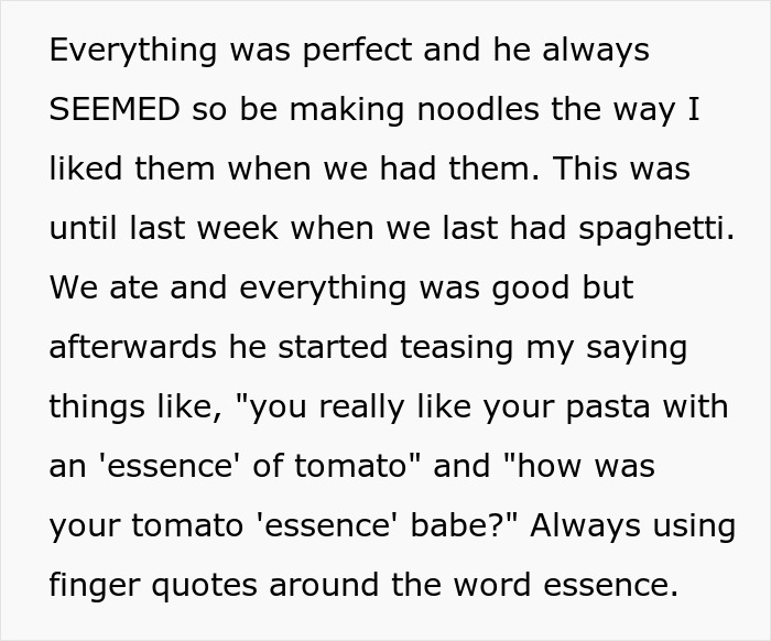 Spaghetti With No Tomato “Essence” Leads Woman To Uncover The Many Lies BF Fed Her