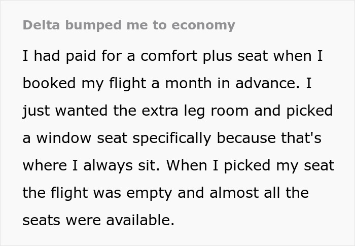 Traveler Books The Comfort Seat She Wants, Gets Surprised By A Last-Minute Bump Down To Economy Traveler Books The Comfort Seat She Wants, Gets Surprised By A Last-Minute Bump Down To Economy