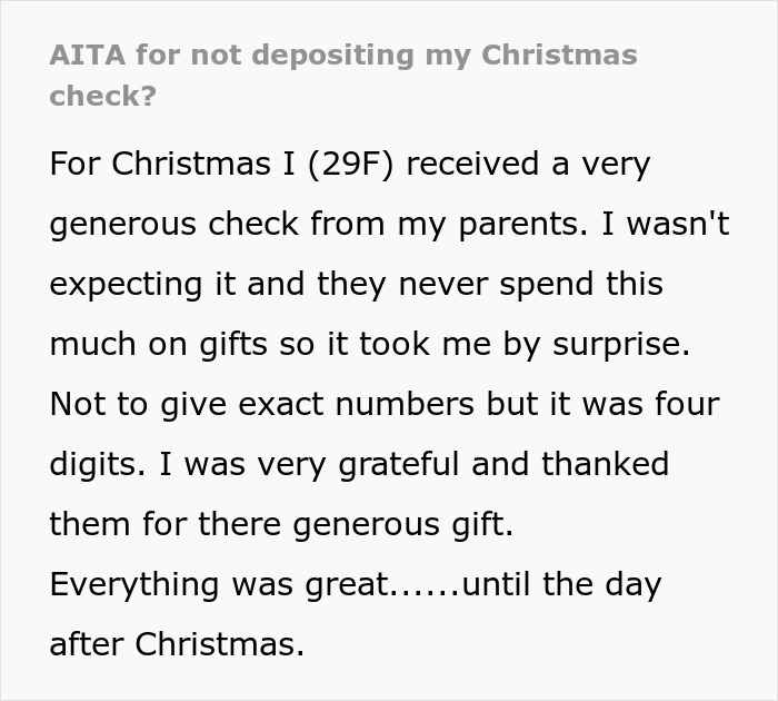 “His Anger Was Out Of Line”: Dad Wants Daughter To Deposit Christmas Check, Loses It As She Doesn’t “His Anger Was Out Of Line”: Dad Wants Daughter To Deposit Christmas Check, Loses It As She Doesn’t