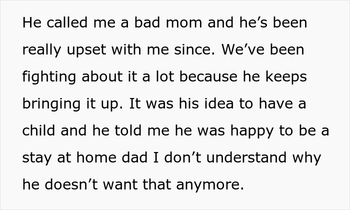 Woman Won't Quit Her Job After Husband Promised To Be A Stay-At Home Dad, Gets Called A Bad Mom Woman Won't Quit Her Job After Husband Promised To Be A Stay-At Home Dad, Gets Called A Bad Mom