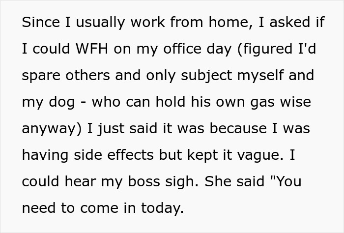 Boss Won’t Allow Woman To WFH, Learns What Her Pills’ ‘Hilarious Side Effect’ Is The Hard Way Boss Won’t Allow Woman To WFH, Learns What Her Pills’ ‘Hilarious Side Effect’ Is The Hard Way