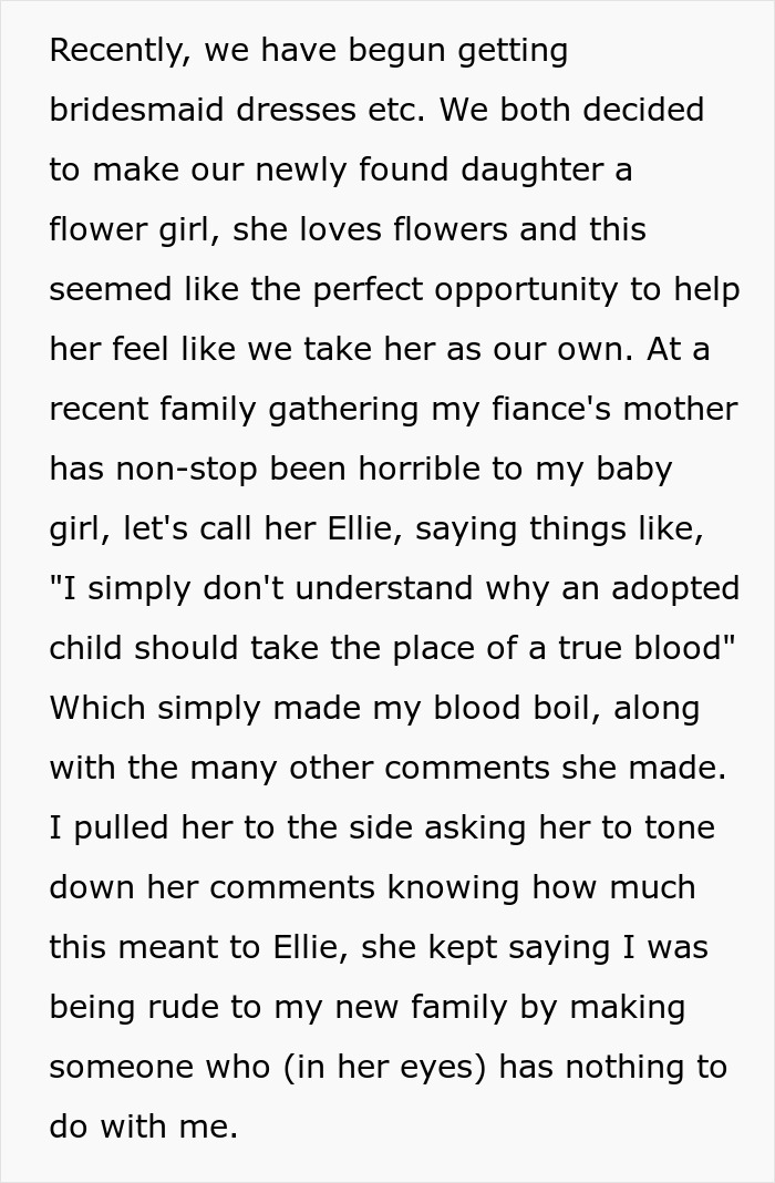 Bride Doesn't Want MIL At Her Wedding For Rejecting Her Adopted Daughter As Family Bride Doesn't Want MIL At Her Wedding For Rejecting Her Adopted Daughter As Family