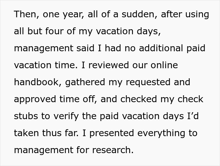“Four Paid Unused Vacation Days Will Cost You Thousands”: Worker Complies With A Made-Up Rule “Four Paid Unused Vacation Days Will Cost You Thousands”: Worker Complies With A Made-Up Rule