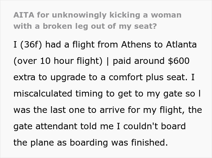 Woman Unknowingly Kicks Out Passenger With Broken Leg From Seat That Cost $600 Extra, Drama Ensues