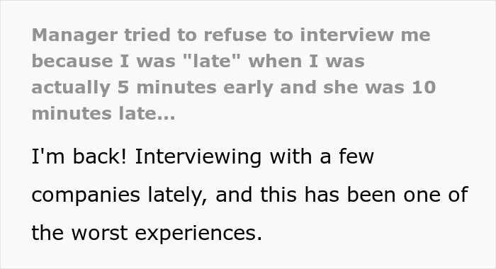Interviewer Gets In Trouble With Corporate After Trying To Blame Her Lateness On Job Interviewee Interviewer Gets In Trouble With Corporate After Trying To Blame Her Lateness On Job Interviewee