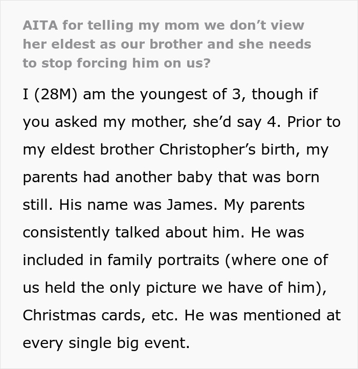 “AITA For Telling My Mom We Don’t View Her Eldest As Our Brother And To Stop Forcing Him On Us?”