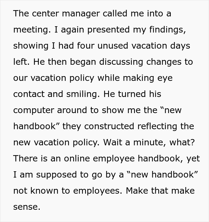 “Four Paid Unused Vacation Days Will Cost You Thousands”: Worker Complies With A Made-Up Rule