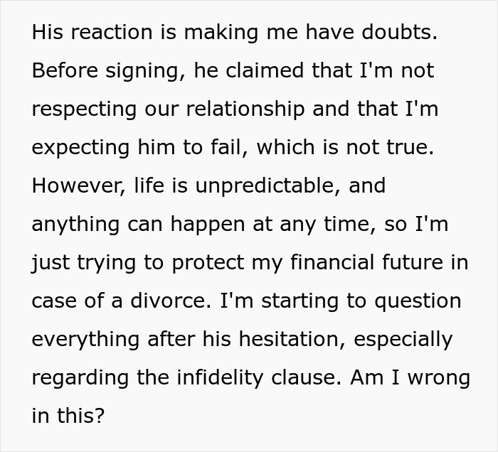 Guy Freaks Out Over Prenup And Especially The 'Infidelity Clause'