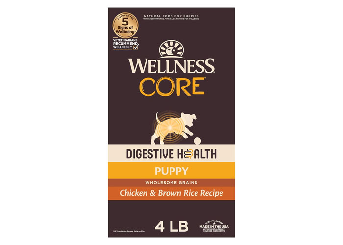 Wellness CORE Digestive Health Puppy Chicken & Brown Rice food in a package