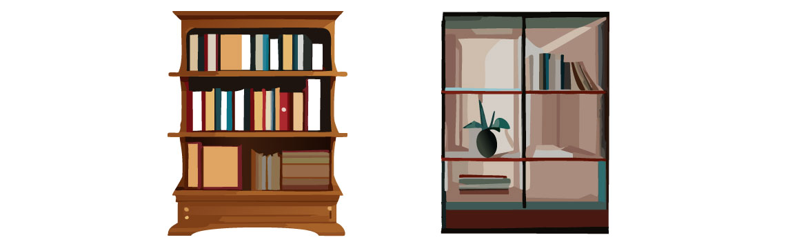 Illustration of classic and modern bookshelves 
