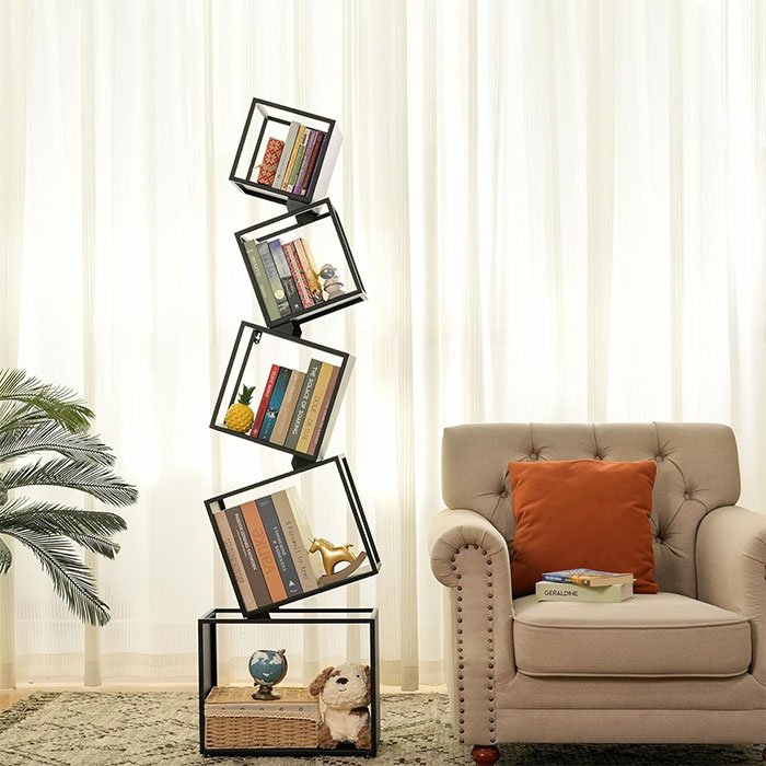 Geometrical bookshelf with invisible doors