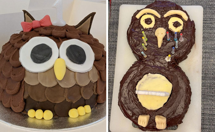 My 17-Year-Old Wanted An Owl Birthday Cake And Sent A Photo Of Her Favorite Design. My Dad (81-Year-Old) Decided He'd Make It