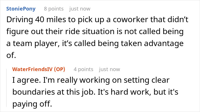 Employee Expected To Give Colleague Regular 40-Mile Rides To Work For Free, Flatly Refuses Employee Expected To Give Colleague Regular 40-Mile Rides To Work For Free, Flatly Refuses