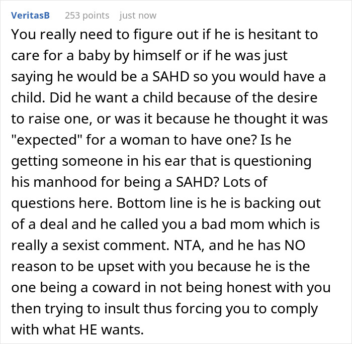 Woman Won't Quit Her Job After Husband Promised To Be A Stay-At Home Dad, Gets Called A Bad Mom Woman Won't Quit Her Job After Husband Promised To Be A Stay-At Home Dad, Gets Called A Bad Mom