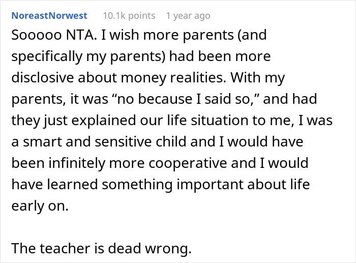 Teacher Tells Parents Their Financial Talk With Daughter Is Very Inappropriate