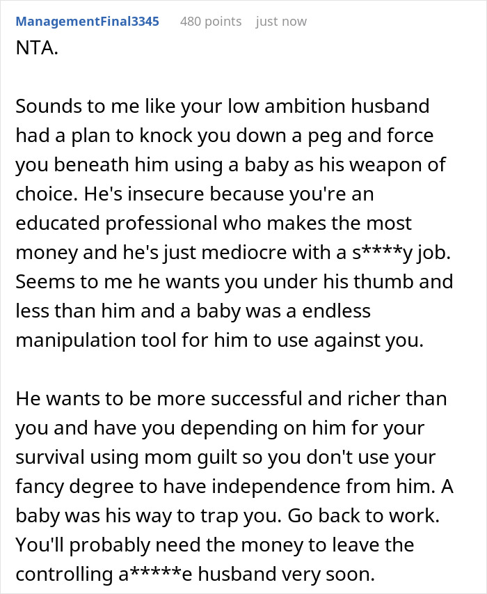 Woman Won't Quit Her Job After Husband Promised To Be A Stay-At Home Dad, Gets Called A Bad Mom Woman Won't Quit Her Job After Husband Promised To Be A Stay-At Home Dad, Gets Called A Bad Mom