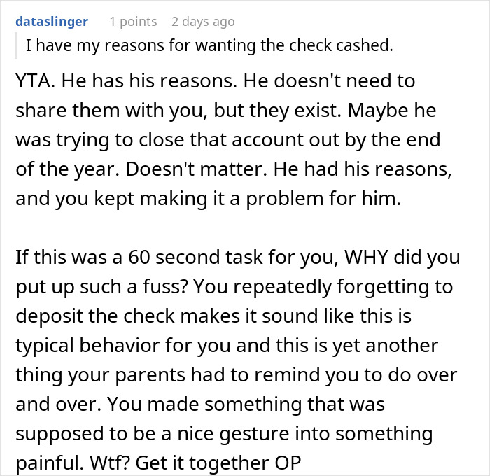 “His Anger Was Out Of Line”: Dad Wants Daughter To Deposit Christmas Check, Loses It As She Doesn’t “His Anger Was Out Of Line”: Dad Wants Daughter To Deposit Christmas Check, Loses It As She Doesn’t