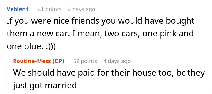 Guy Refuses To Sell His Car To Help Out 'Broke' Friends Who Just Had A Luxurious Wedding