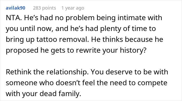 Text exchange discussing family drama over tattoo removal request from fiancé. Text exchange discussing family drama over tattoo removal request from fiancé.