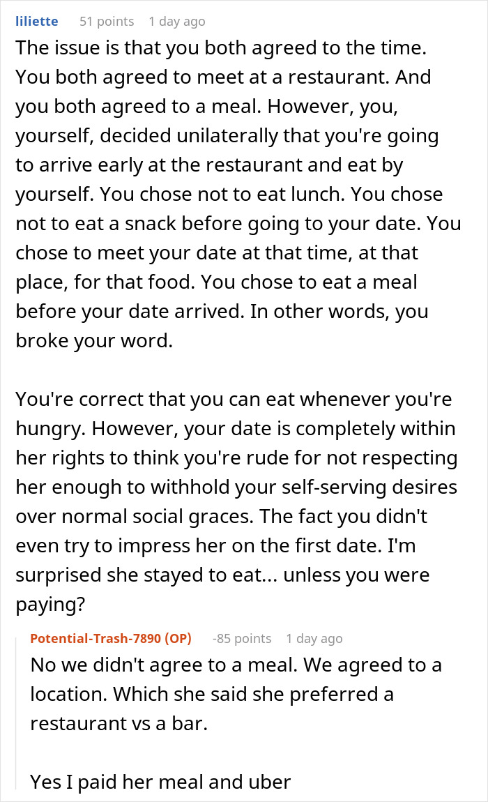 Guy Doesn't Understand Why Date Got Upset He Ate Without Her, The Internet Doesn’t Hold Back