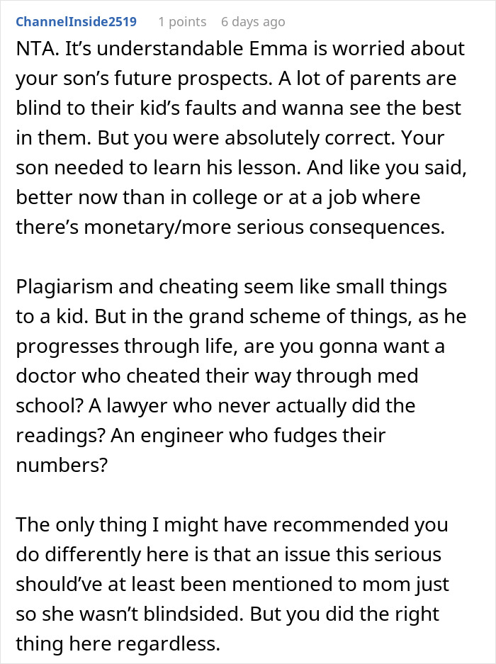 Dad Thinks Son Deserved The Punishment After He Was Caught Cheating, Mom Is Mad