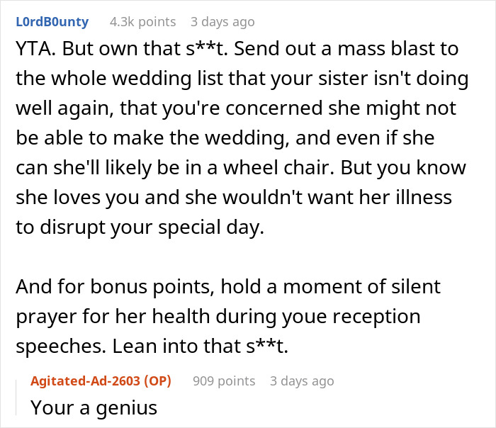 "AITA For Not Wanting My Sister At My Wedding Since She Is In A Wheelchair?": Internet Defends Woman