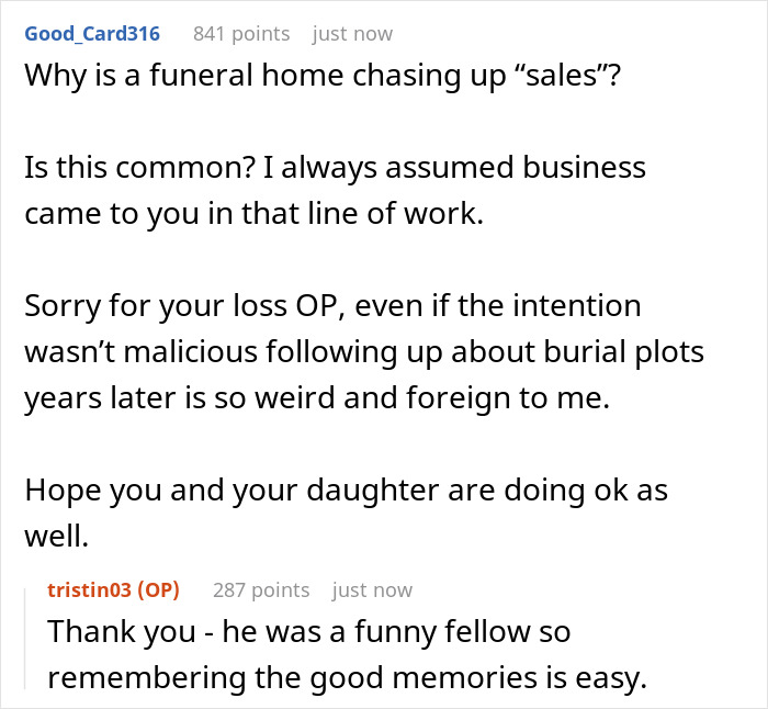 Woman Shares A Mildly Infuriating Story About A Call From Funeral Home Where She Buried Her Husband Woman Shares A Mildly Infuriating Story About A Call From Funeral Home Where She Buried Her Husband