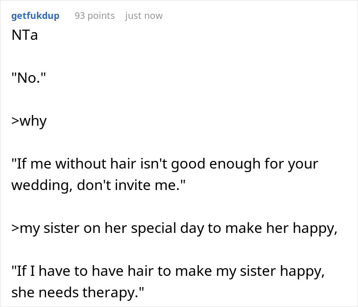 Teen Is Shocked At Sister’s Audacity For Asking Her To Wear A Wig At Her Wedding