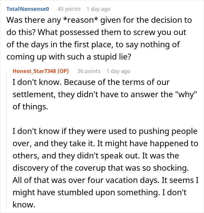 “Four Paid Unused Vacation Days Will Cost You Thousands”: Worker Complies With A Made-Up Rule “Four Paid Unused Vacation Days Will Cost You Thousands”: Worker Complies With A Made-Up Rule