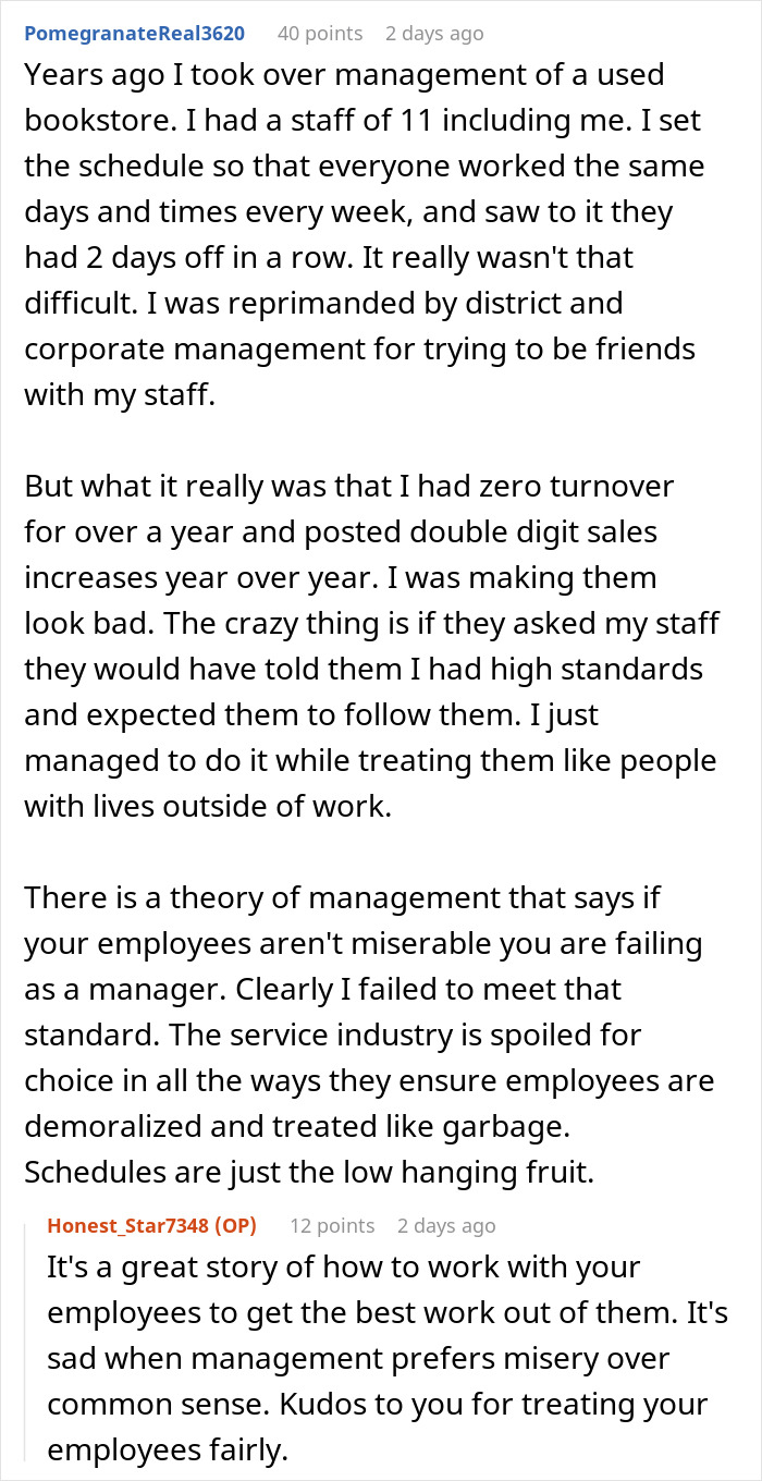 "Close At 11 PM, Open At 5 AM": Management Refuses To Let Employee Switch Schedules, Regrets It "Close At 11 PM, Open At 5 AM": Management Refuses To Let Employee Switch Schedules, Regrets It