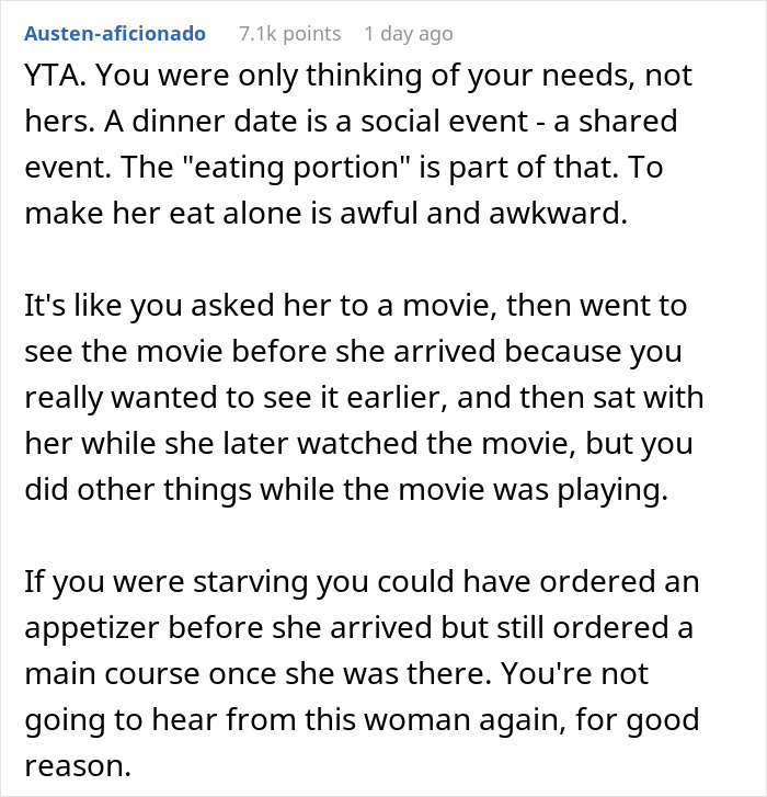 Guy Doesn't Understand Why Date Got Upset He Ate Without Her, The Internet Doesn’t Hold Back Guy Doesn't Understand Why Date Got Upset He Ate Without Her, The Internet Doesn’t Hold Back