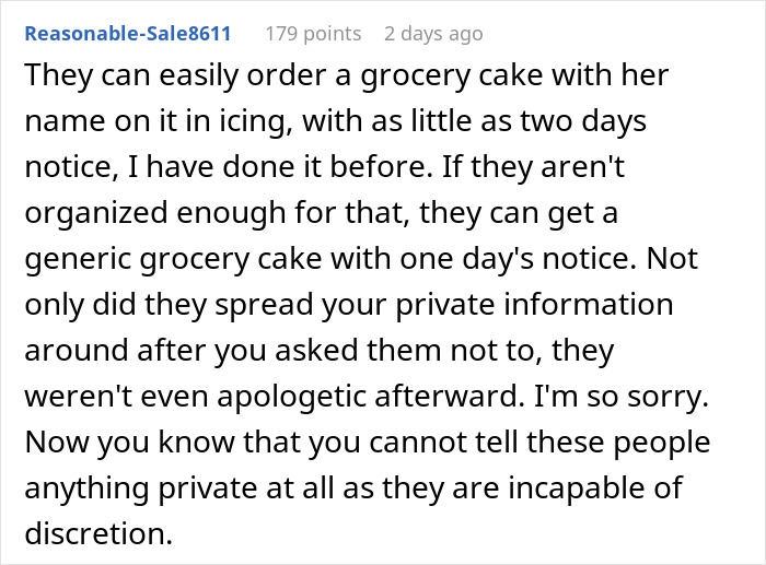 In-Laws Betray Woman’s Trust By Sharing Her Secret, She Refuses To Bake A Cake For Niece In Return