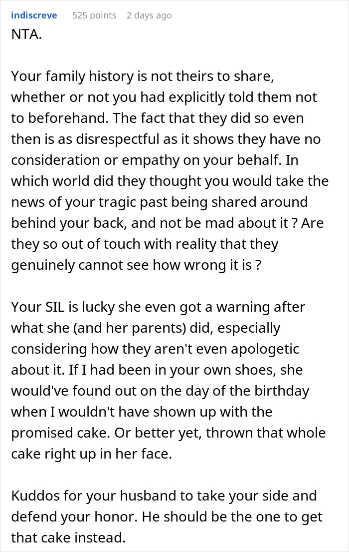 In-Laws Betray Woman’s Trust By Sharing Her Secret, She Refuses To Bake A Cake For Niece In Return In-Laws Betray Woman’s Trust By Sharing Her Secret, She Refuses To Bake A Cake For Niece In Return