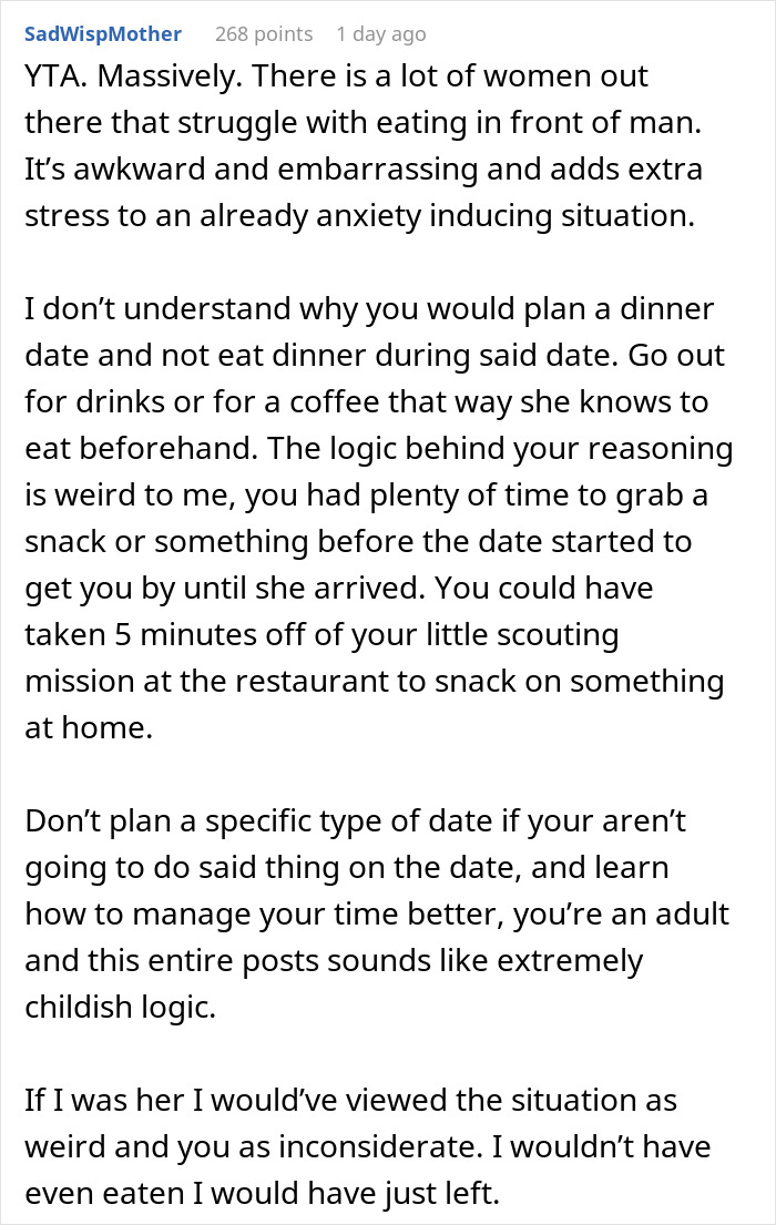 Guy Doesn't Understand Why Date Got Upset He Ate Without Her, The Internet Doesn’t Hold Back