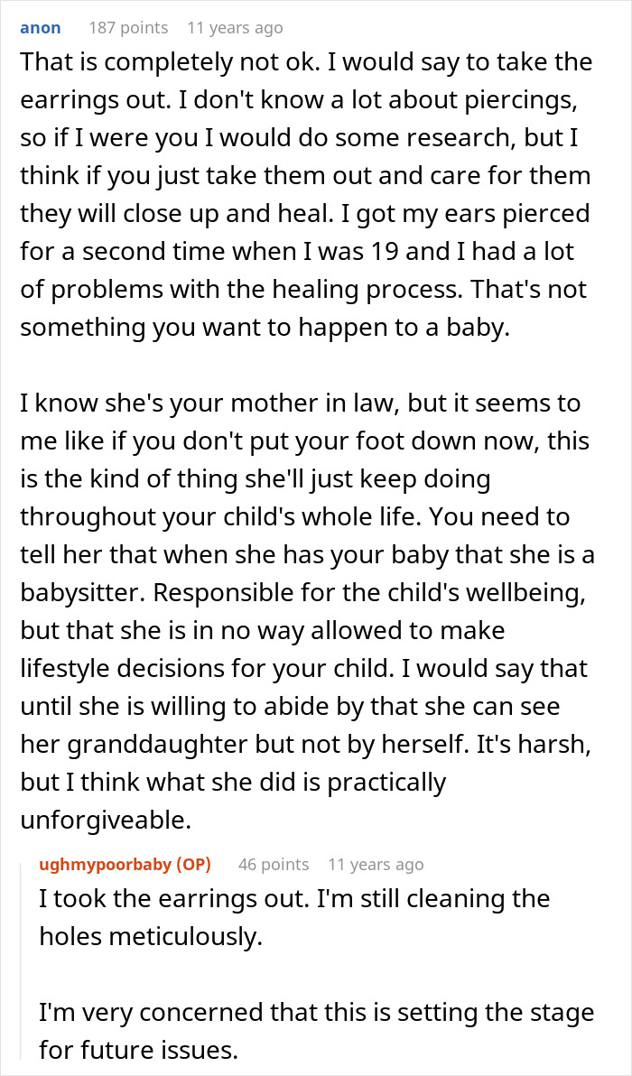 Woman Refuses To Let MIL Babysit Anymore After She Pierced Newborn’s Ears Without Approval