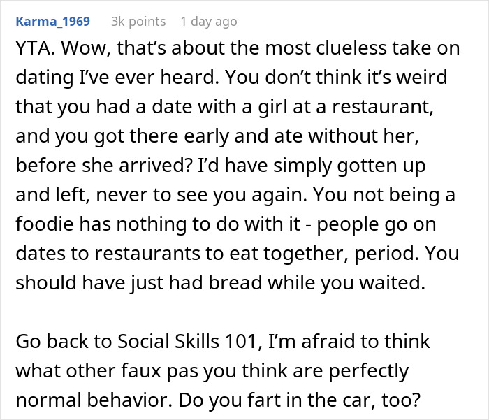 Guy Doesn't Understand Why Date Got Upset He Ate Without Her, The Internet Doesn’t Hold Back