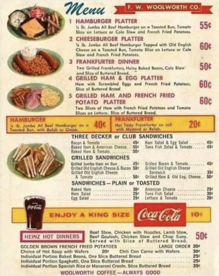 A Woolworth’s Menu From The 1960s When They Served Food